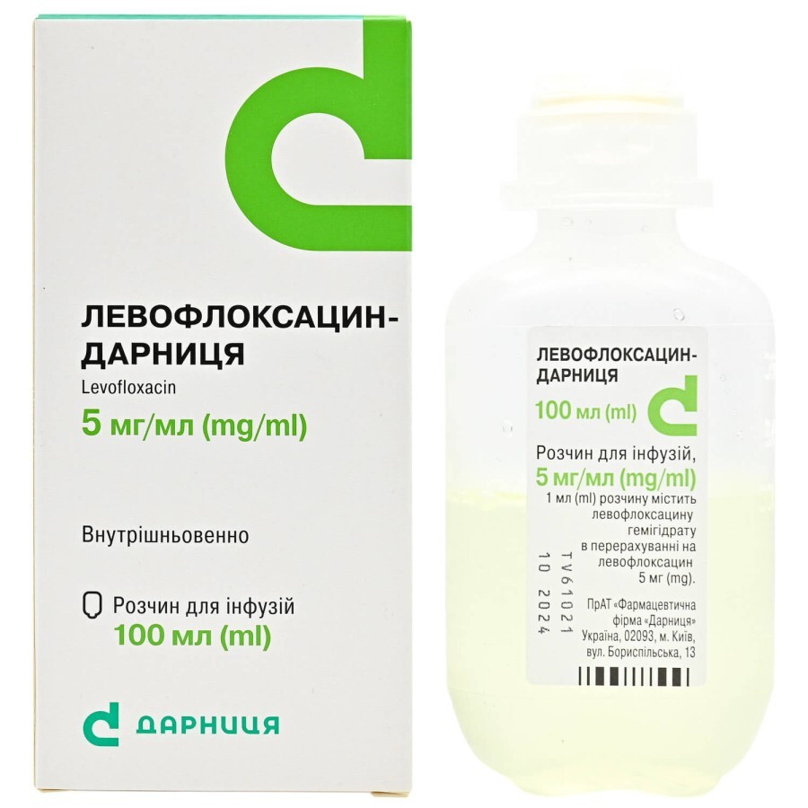 Левофлоксацин-дарниця р-н д/інф. 5 мг фл. у пачці 100 мл: ціни та характеристики