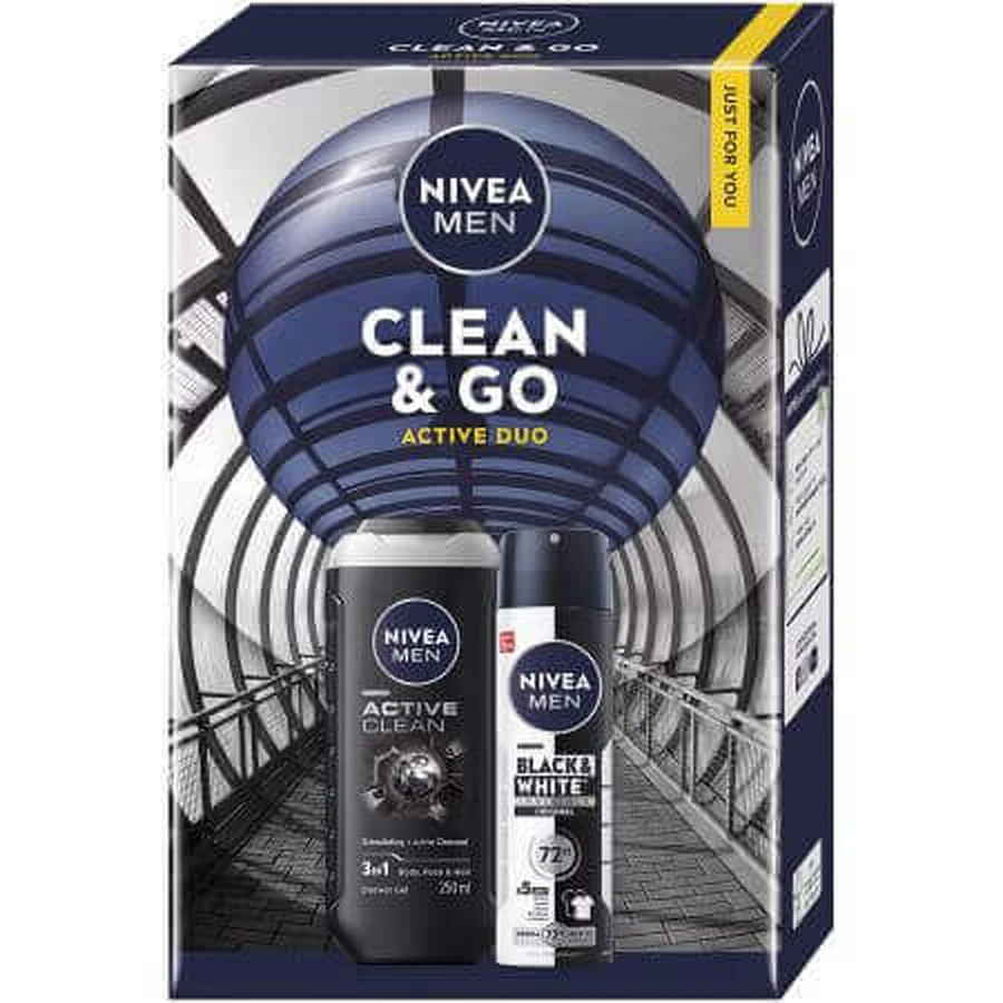 Набір гель для душу + дезодорант-спрей Clean&Go, 250 + 150 мл, Nivea Men: ціни та характеристики