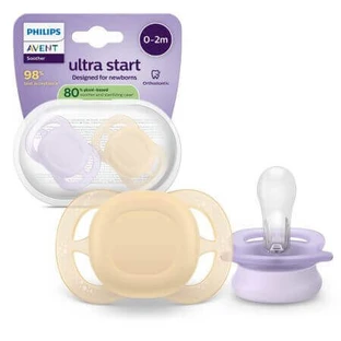 Пустышка Philips Avent Ultra Start, фиолетово-оранжевая, 0-2 месяца, SCF075/11, 2 штуки, Philips