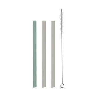 Набір з 3 силіконових соломинок + щіточка для чищення Platinum, Sage Green, Kikka Boo