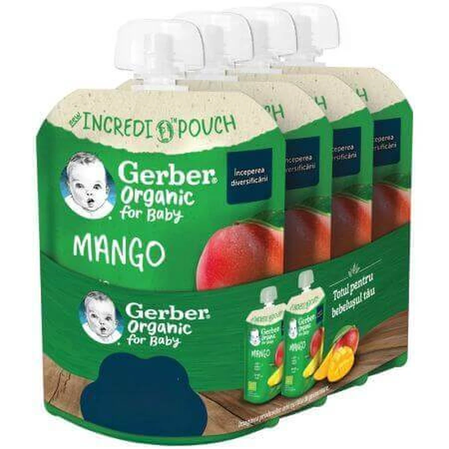 Пюре из органического манго, 4 месяца+, 4 x 80 г, Gerber: цены и характеристики