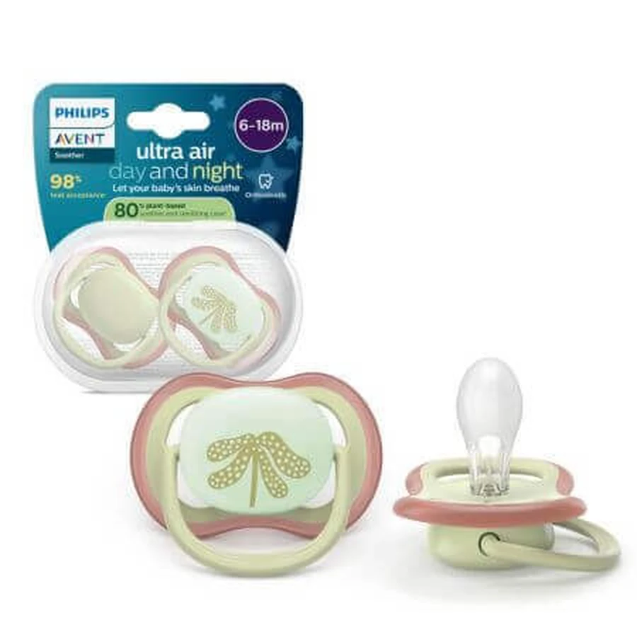 Фосфоресцентні пустушки Ultra Air, зелені, 6-18 місяців, SCF087/18, 2 шт, Philips Avent: ціни та характеристики