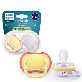 Пустушки Ultra Air, фіолетовий/жовтий, 0-6 місяців, SCF087/03, 2 шт, Philips Avent