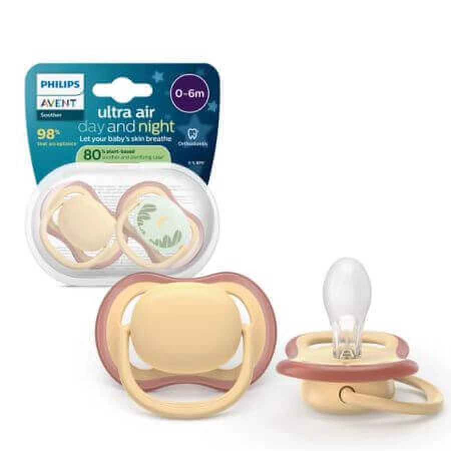Фосфоресцентні пустушки Ultra Air, жовті, 0-6 місяців, SCF087/09, 2 шт, Philips Avent: ціни та характеристики