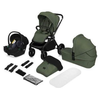 Mika Plus 3 в 1 прогулянкова коляска з люлькою та чохлом, до 22 кг, зелена, Lionelo