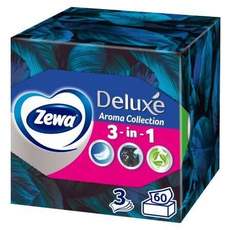 Назальные салфетки 3 в 1, Аромаколлекция, 3 слоя, 60 штук, Zewa Deluxe: цены и характеристики