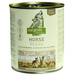 Isegrim (Изегрим) Horse pure with Chokeberries Champignons & Wild Herbs Консервованный корм с кониной, рябиной, грибами и дикорастущими травами, 800 г