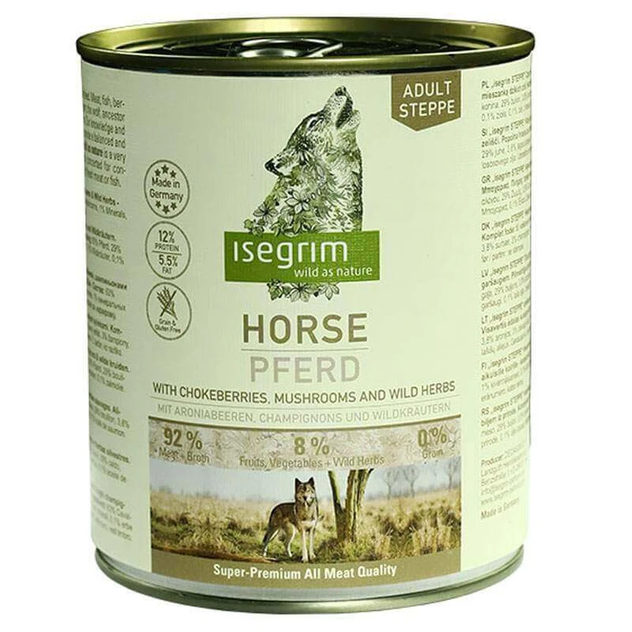 Isegrim (Изегрим) Horse pure with Chokeberries Champignons & Wild Herbs Консервованный корм с кониной, рябиной, грибами и дикорастущими травами, 800 г: цены и характеристики