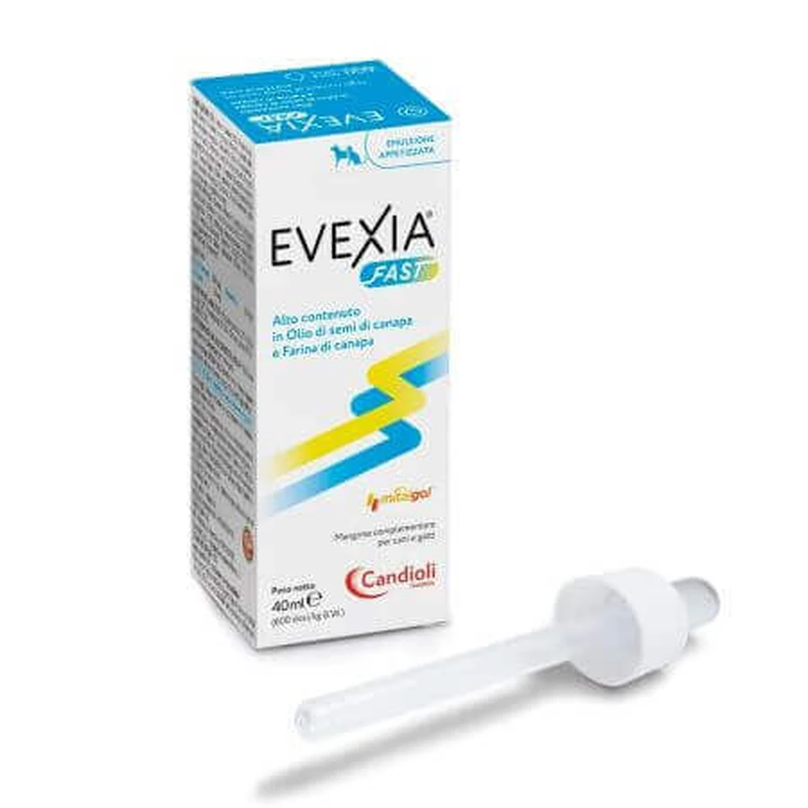 Дієтична добавка для собак та котів з конопляною олією Evexia Fast, 40 мл, Candioli Pharma: ціни та характеристики