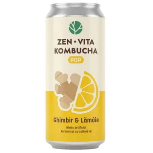 Ферментований чайний напій з імбиром та лимоном Kombucha Pop, 330 мл, Zenvita