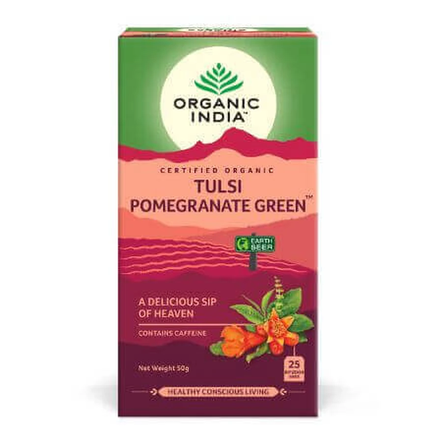 Органический чай тулси с гранатом и зеленым чаем, 25 пакетиков, Organic India: цены и характеристики