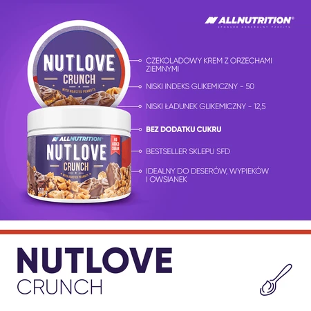 Allnutrition Nutlove Crunch, молочно-горіховий крем, без додавання цукру, 500 г: ціни та характеристики