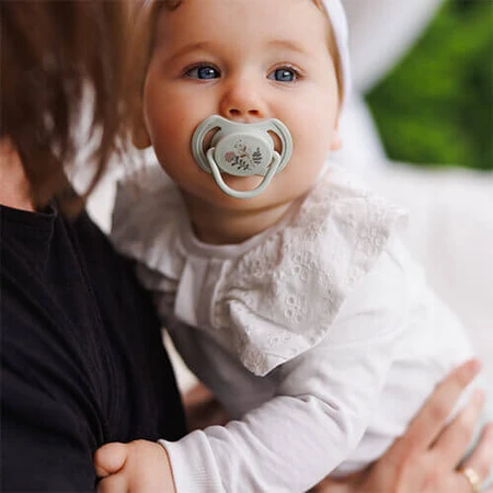 BabyOno, пустышка, 18 месяцев, симметричная, силикон, серая, 2 штуки: цены и характеристики