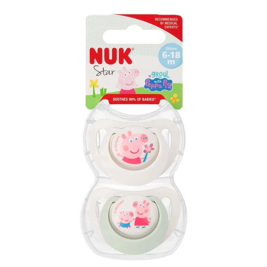 NUK Star, пустышка, 6-18 месяцев, силикон, анатомическая, Свинка Пеппа, 2 штуки: цены и характеристики