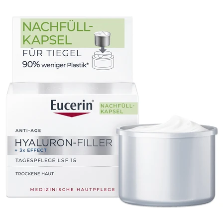Eucerin Hyaluron-Filler, денний крем проти зморшок з гіалуроновою кислотою, для всіх типів шкіри, SPF 15, резерв, 50 мл: ціни та характеристики