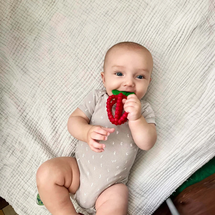 RaZbaby, силіконовий прорізувач, соковита малина з листочками, червоний, від 3 місяців, 1 шт.: ціни та характеристики