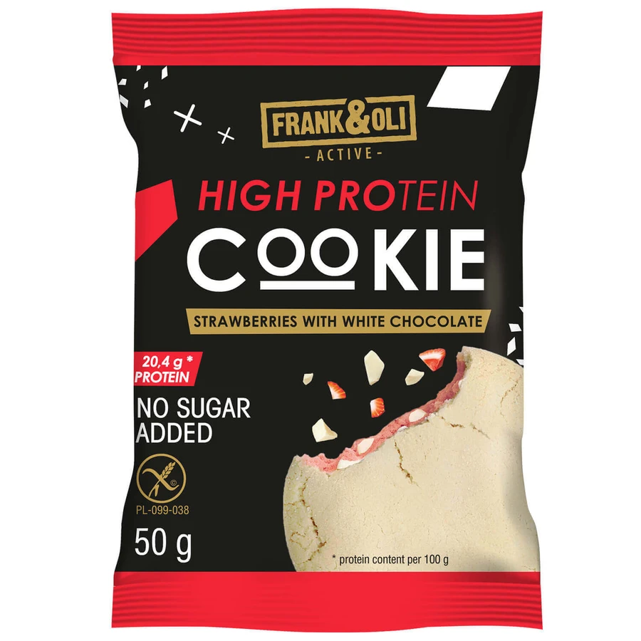 Frank&Oli High Protein, мягкое протеиновое печенье, клубника и белый шоколад, 50 г.: цены и характеристики