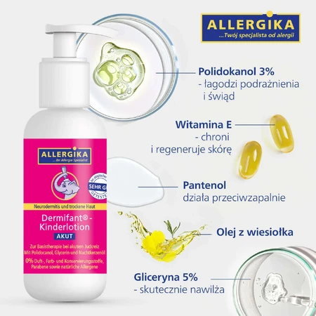 Allergica Dermifant, детский увлажняющий лосьон, быстрая помощь, 200 мл: цены и характеристики