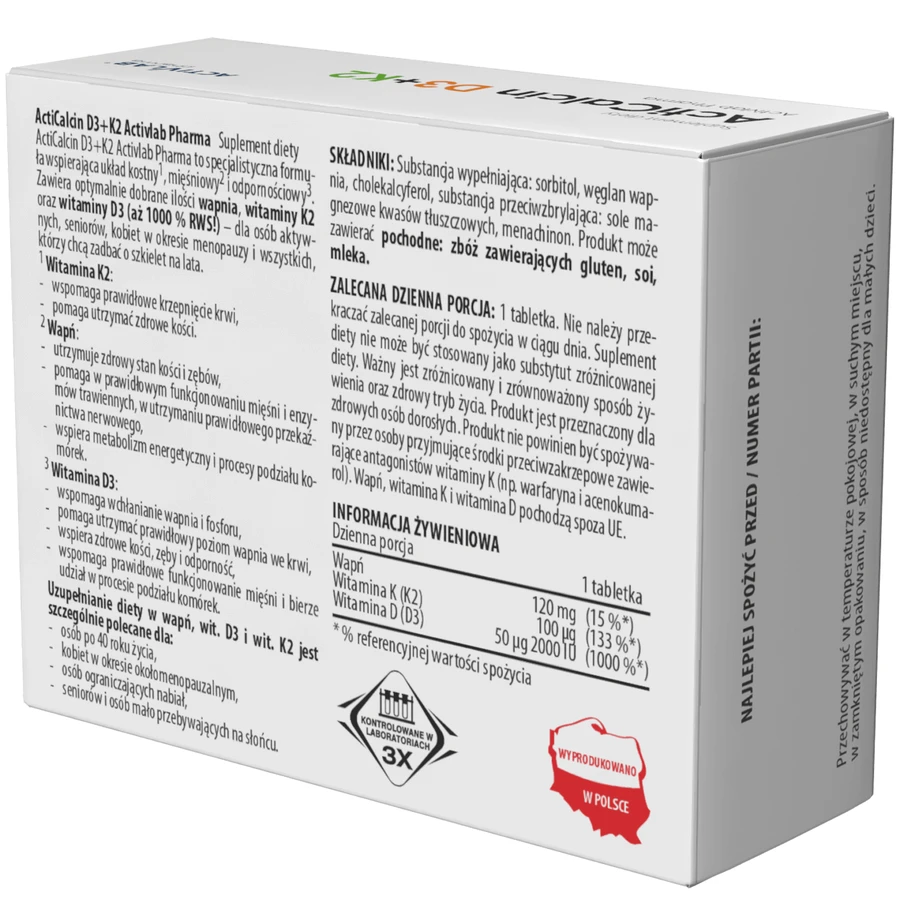 Activlab Pharma ActiCalcin D3+K2, 60 таблеток: цены и характеристики