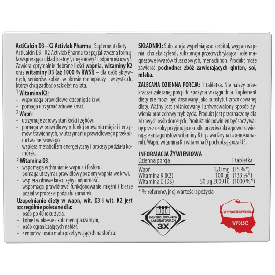 Activlab Pharma ActiCalcin D3+K2, 60 таблеток: цены и характеристики