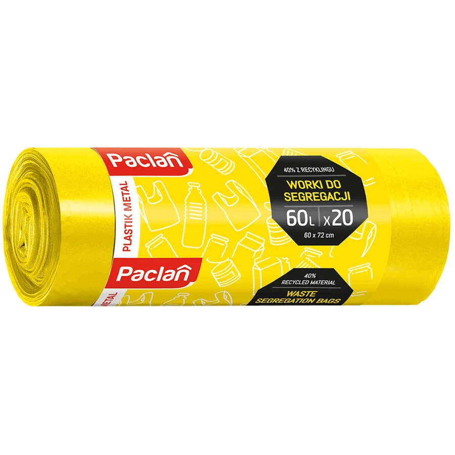 Paclan, мешки для мусора, пластиковые, желтые, 60 л x 20 шт.: цены и характеристики