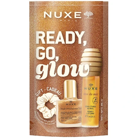 Набір Nuxe Ready Go Glow, медова олія для губ, 10 мл + суха олія, 10 мл + резинка для волосся: ціни та характеристики