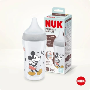 NUK Perfect Match, пляшечка від кольок з силіконовою соскою, розмір M, Міккі Маус від 3 місяців, 260 мл