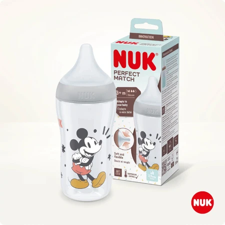 NUK Perfect Match, пляшечка від кольок з силіконовою соскою, розмір M, Міккі Маус від 3 місяців, 260 мл: ціни та характеристики