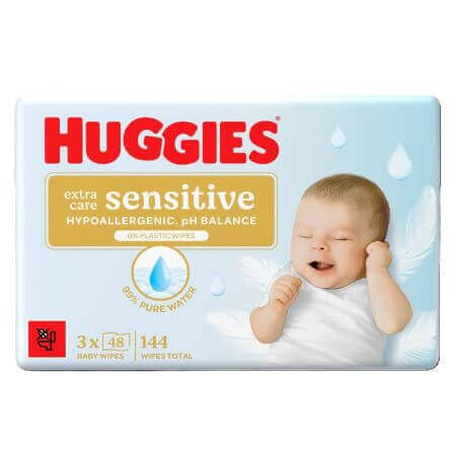 Влажные салфетки Extra Care Sensitive, 3 x 48 штук, Huggies: цены и характеристики