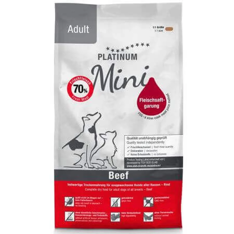 Mini Adult Dog, 900 г, Platinum, сухой корм с говядиной для взрослых собак мелких пород: цены и характеристики