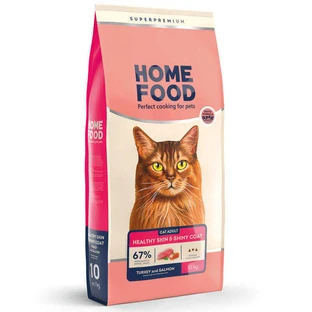 Home Food Healthy Skin&Shiny Coat Сухий корм з індичкою та лососем для здорової шкіри та блиску шерсті дорослих кішок, 10 кг
