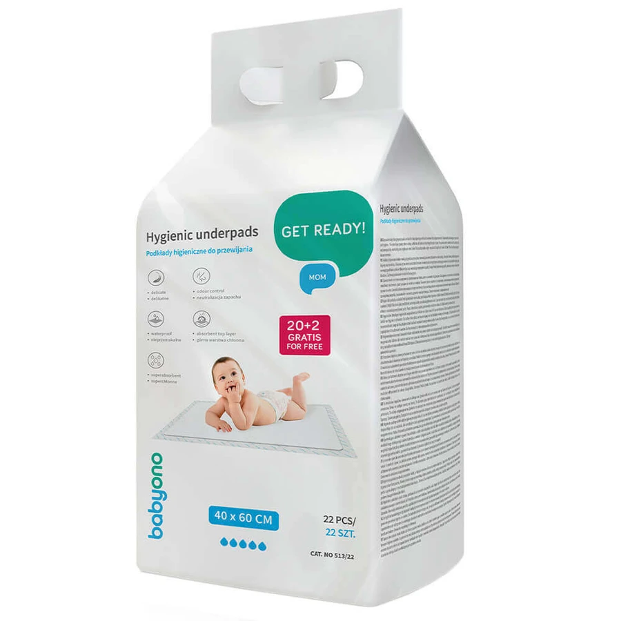 BabyOno, гігієнічні пелюшки, 40 см х 60 см, 20 штук + 2 штуки безкоштовно: ціни та характеристики