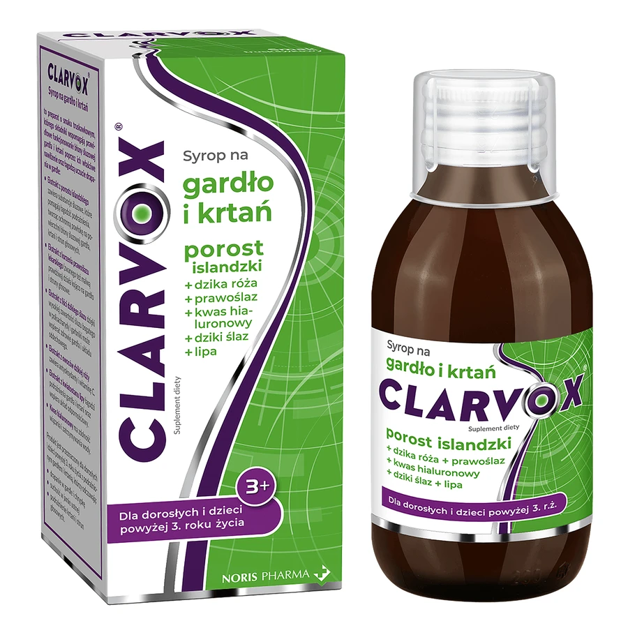 Clarvox Сироп для горла та гортані для дорослих та дітей від 3 років, лишайник + шипшина, полуничний смак, 200 мл: ціни та характеристики