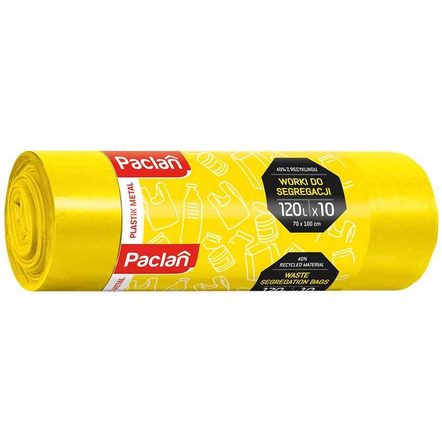 Paclan, мішки для сміття, поліетиленові, жовті 120 л x 10 шт.: ціни та характеристики