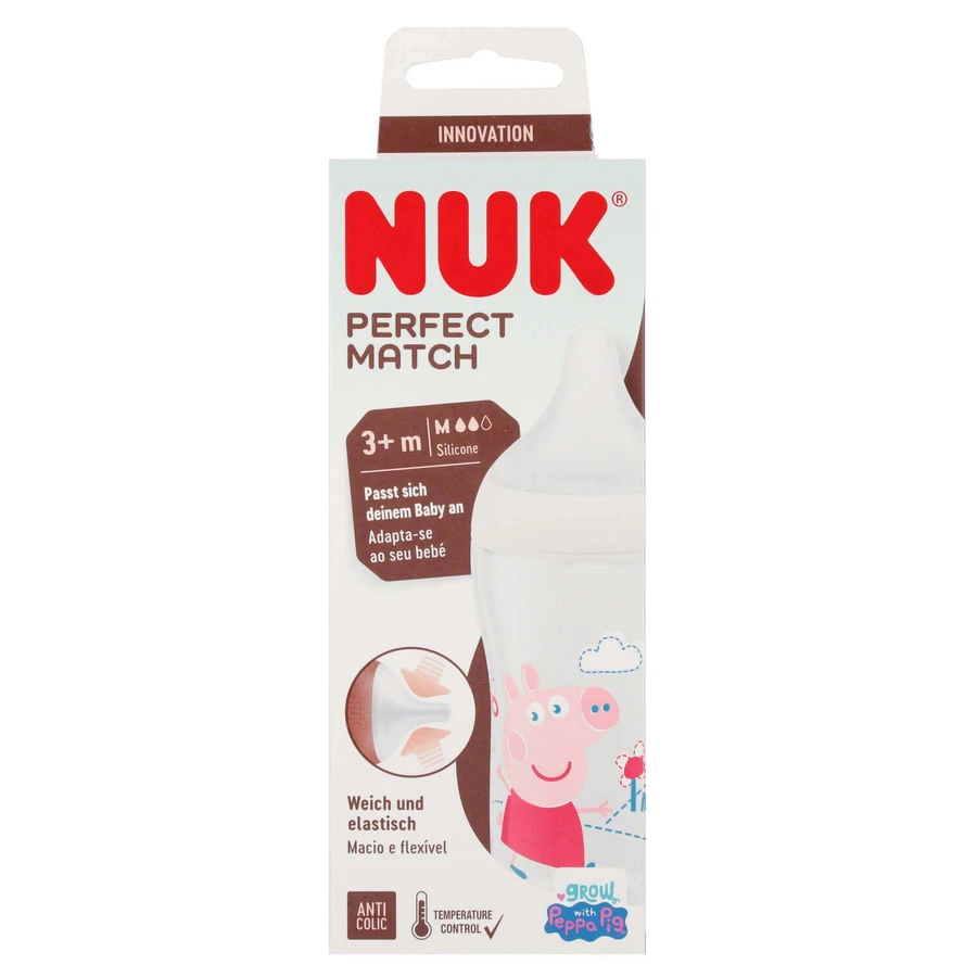 NUK Perfect Match, антиколиковая бутылочка с силиконовой соской, размер M, Свинка Пеппа, с 3 месяцев, 260 мл: цены и характеристики
