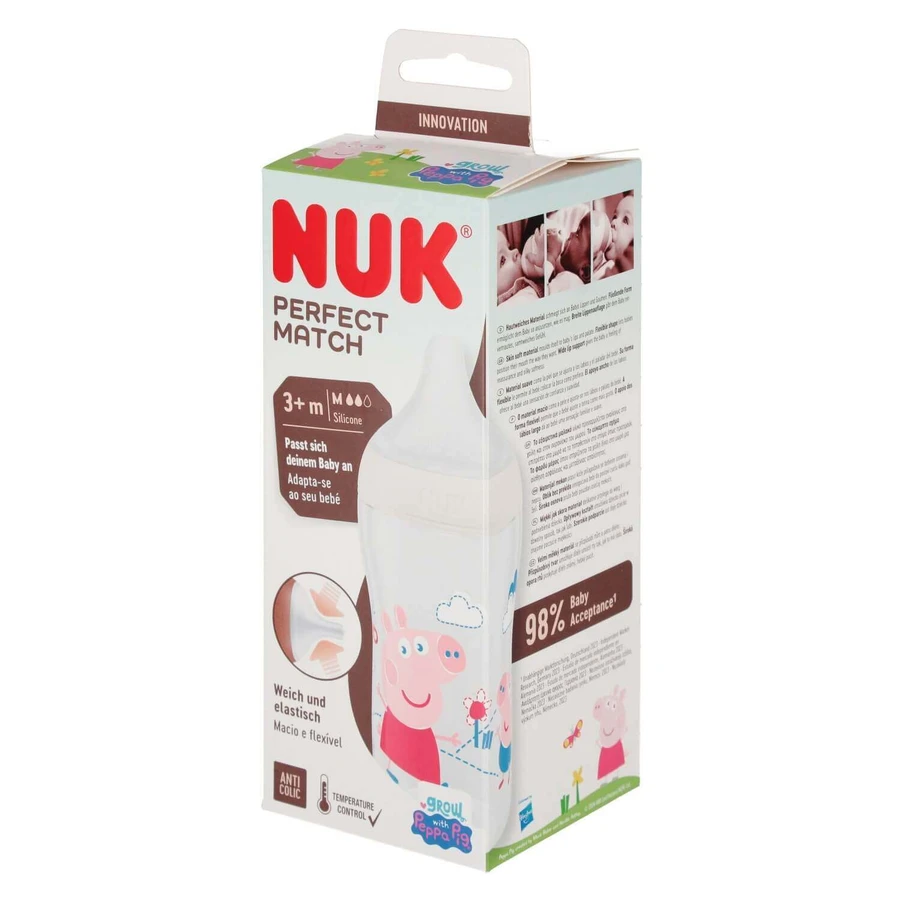 NUK Perfect Match, антиколиковая бутылочка с силиконовой соской, размер M, Свинка Пеппа, с 3 месяцев, 260 мл: цены и характеристики