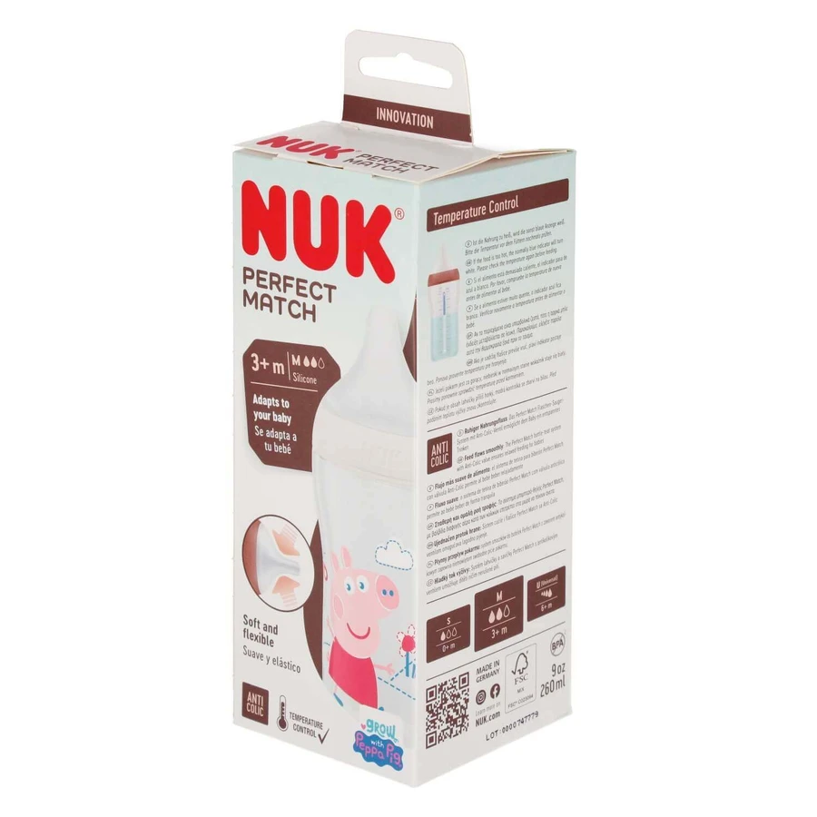 NUK Perfect Match, антиколиковая бутылочка с силиконовой соской, размер M, Свинка Пеппа, с 3 месяцев, 260 мл: цены и характеристики