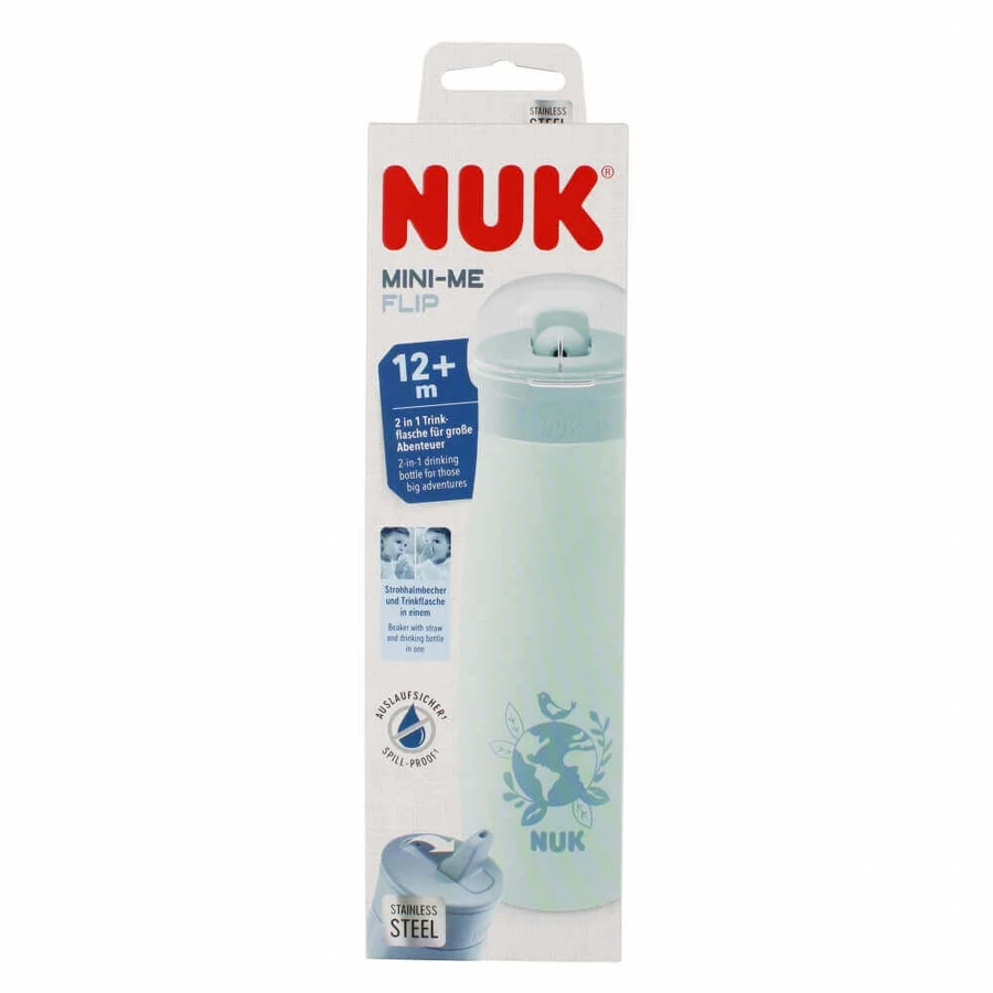 NUK Mini-Me Flip, сталева чашка 2-в-1 з нагубником, м'ята, глобус, від 12 місяців, 500 мл: ціни та характеристики
