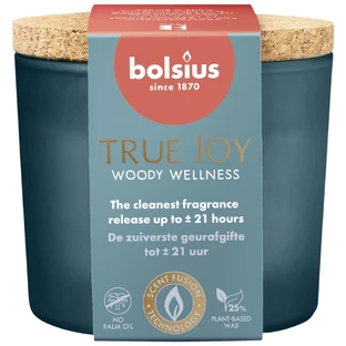 Bolsius True Joy Woody Wellness, ароматична свічка з корковою кришкою