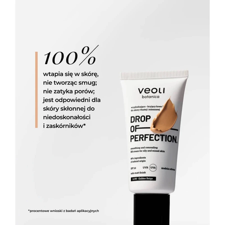 Veoli Botanica Крапля досконалості, розгладжуючий і покриваючий BB-крем для жирної та комбінованої шкіри, SPF 20, 3.0 W Золотисто-бежевий, 30 мл: ціни та характеристики