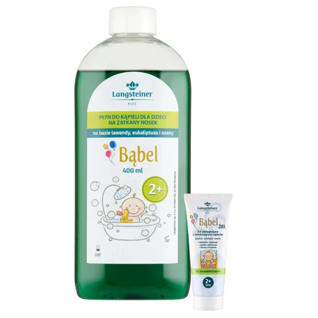 Набір Langsteiner Kids Bubble, дитячий лосьйон для ванни від закладеності носа, від 2 років, 400 мл + гель для ароматерапії, від 2 років, 75 мл: ціни та характеристики