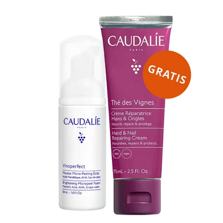 Caudalie Vinoperfect, осветляющая пенка для микропилинга, 50 мл + восстанавливающий крем для рук и ногтей, 75 мл бесплатно: цены и характеристики