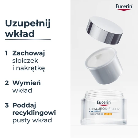 Eucerin Hyaluron-Filler, денний крем проти зморшок з гіалуроновою кислотою, для всіх типів шкіри, SPF 30, резерв, 50 мл: ціни та характеристики