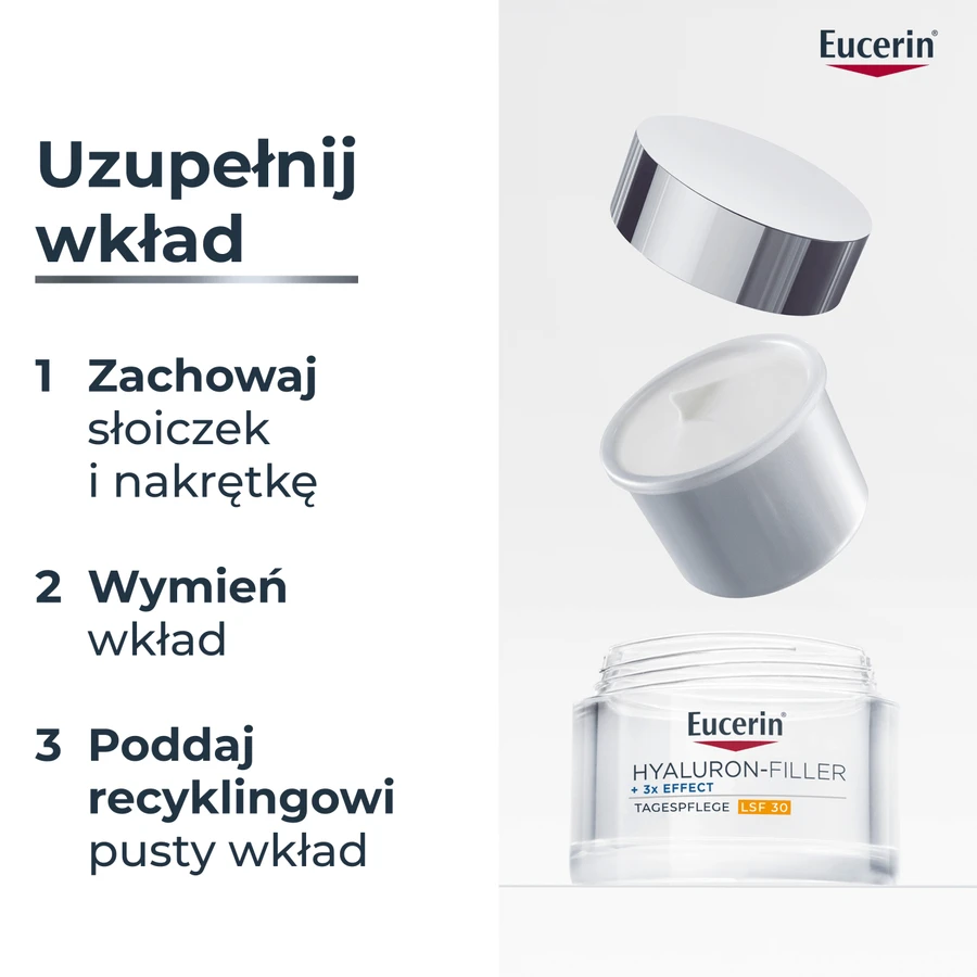 Eucerin Hyaluron-Filler, денний крем проти зморшок з гіалуроновою кислотою, для всіх типів шкіри, SPF 30, резерв, 50 мл: ціни та характеристики