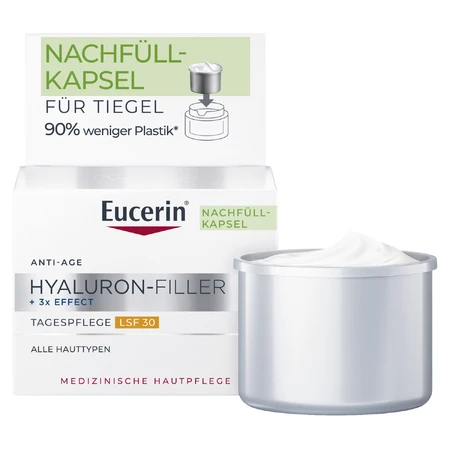 Eucerin Hyaluron-Filler, денний крем проти зморшок з гіалуроновою кислотою, для всіх типів шкіри, SPF 30, резерв, 50 мл: ціни та характеристики