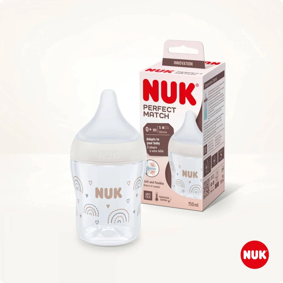 NUK Perfect Match, пляшечка від кольок з силіконовою соскою, розмір S, веселка, від народження, 150 мл: ціни та характеристики