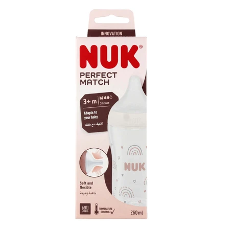 NUK Perfect Match, пляшечка від кольок з силіконовою соскою, розмір M, веселка, від 3 місяців, 260 мл: ціни та характеристики