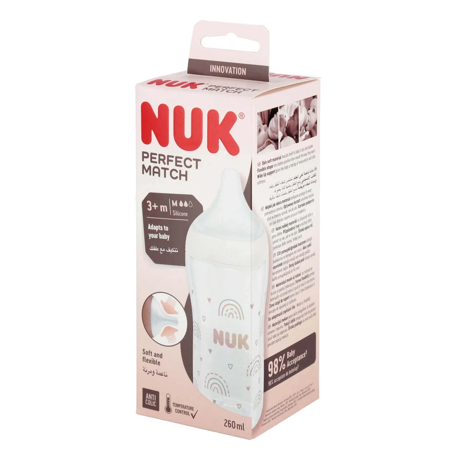 NUK Perfect Match, пляшечка від кольок з силіконовою соскою, розмір M, веселка, від 3 місяців, 260 мл: ціни та характеристики