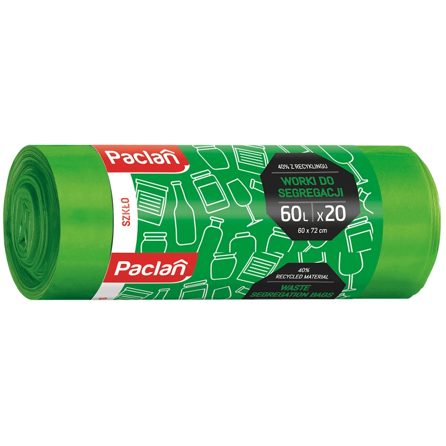 Paclan, пакети для сміття, скляні, зелені, 60 л х 20 шт.: ціни та характеристики