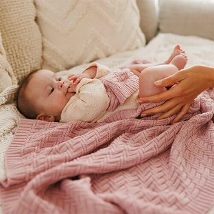 BabyOno, ковдра трикотажна, бавовняна, рожева, 75 см х 100 см, 1 штука